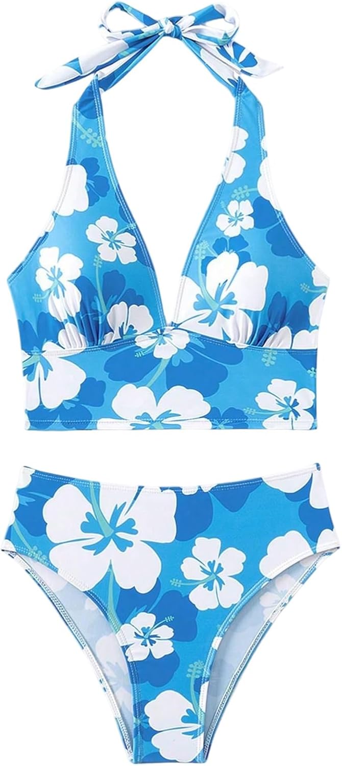 Floerns Women's Two Piece Tankini Swimsuit Floral Halter Top Beach Bathing Suit