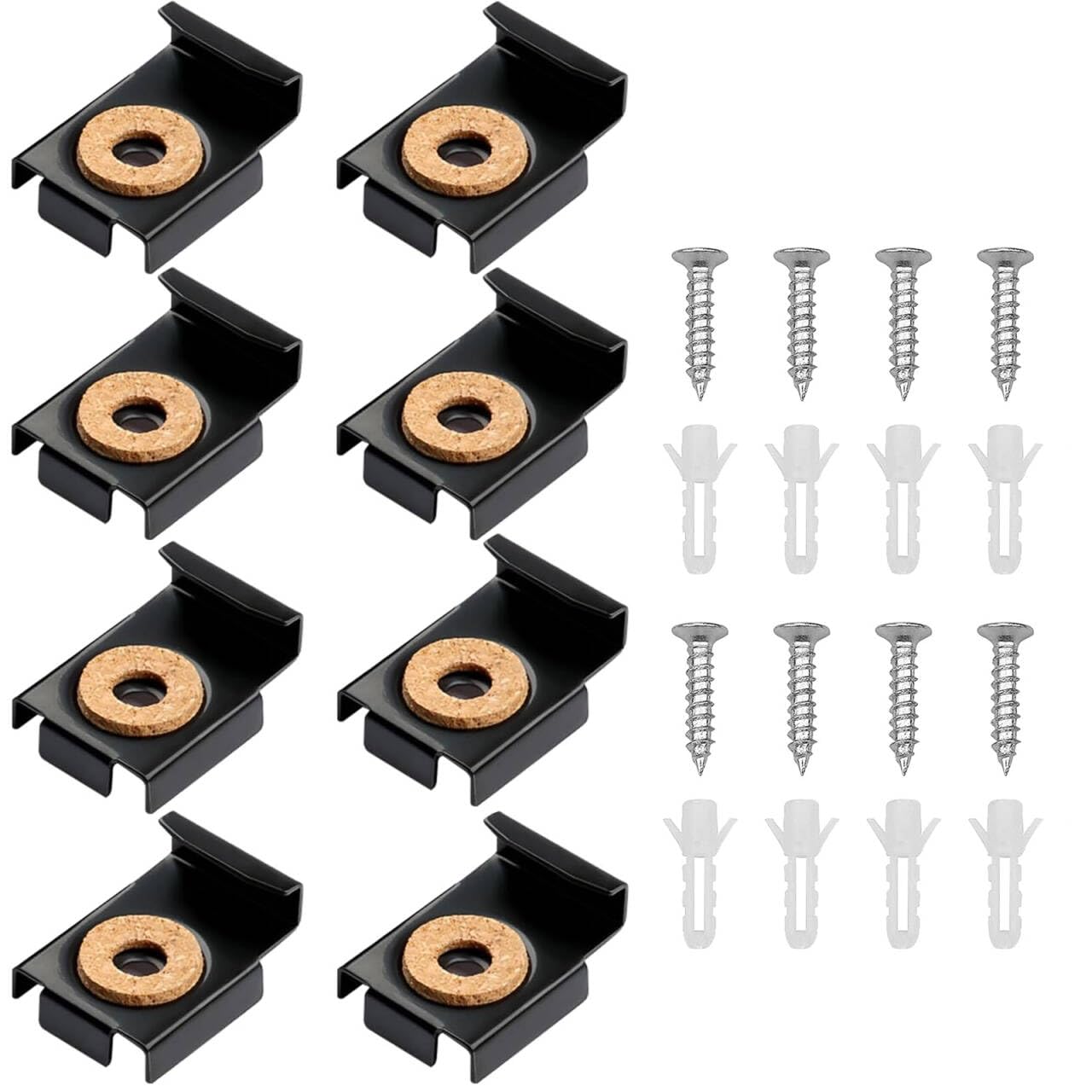 Zyetgh Black 8 Pcs Frameless Mirror Brackets, Mirror Fixings Spring Loaded Mirror Clips With Wall Plugs And Screws Mirror Hanging Kit For Bathrooms Room Toilets (Black)