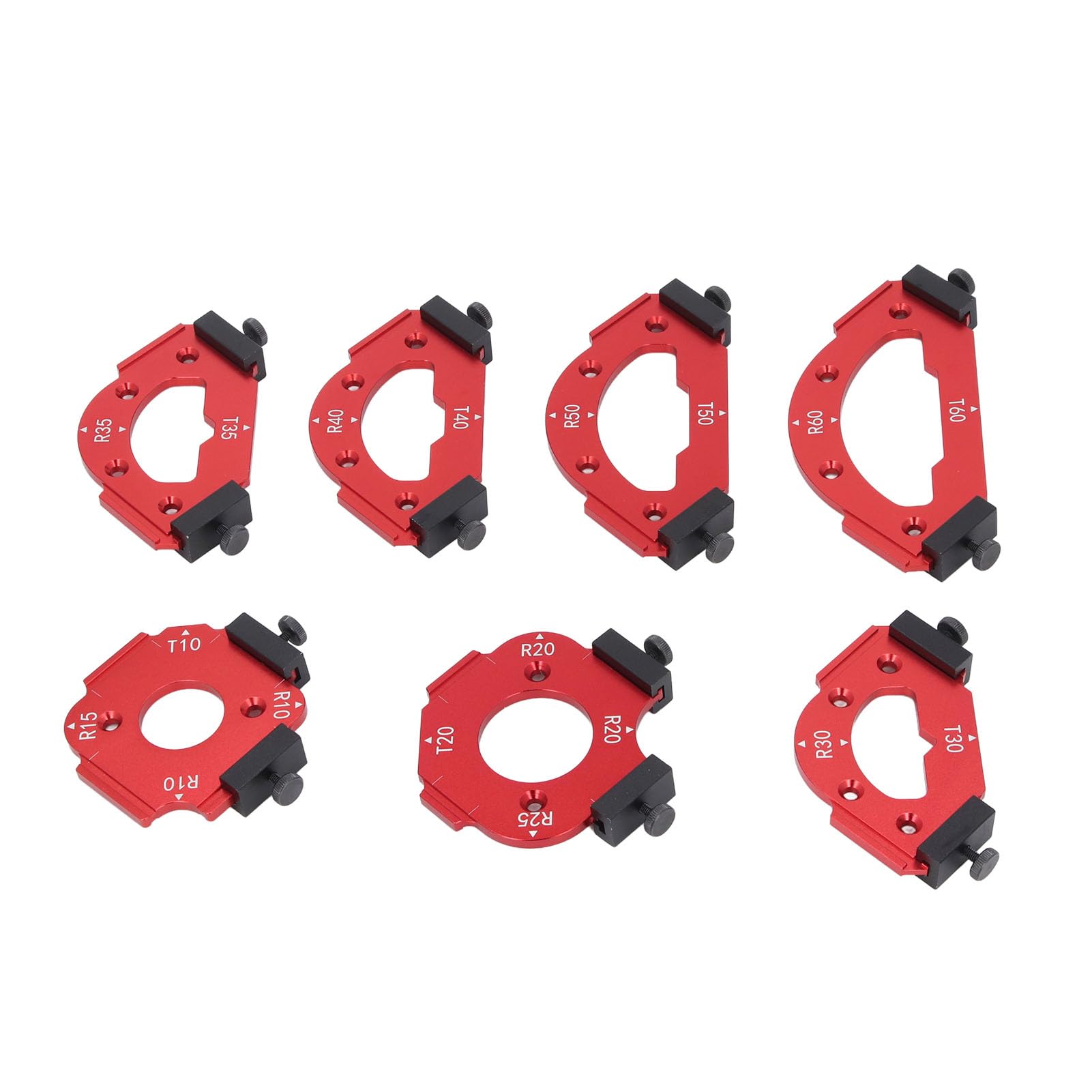 Walfront Juego de Plantillas para Esquinas de Mesa — Kit de Guías de Radio para Fresadora y Recortadora, con 8 Plantillas de Aleación de Aluminio (R10-R60) para Trabajos de Carpintería,