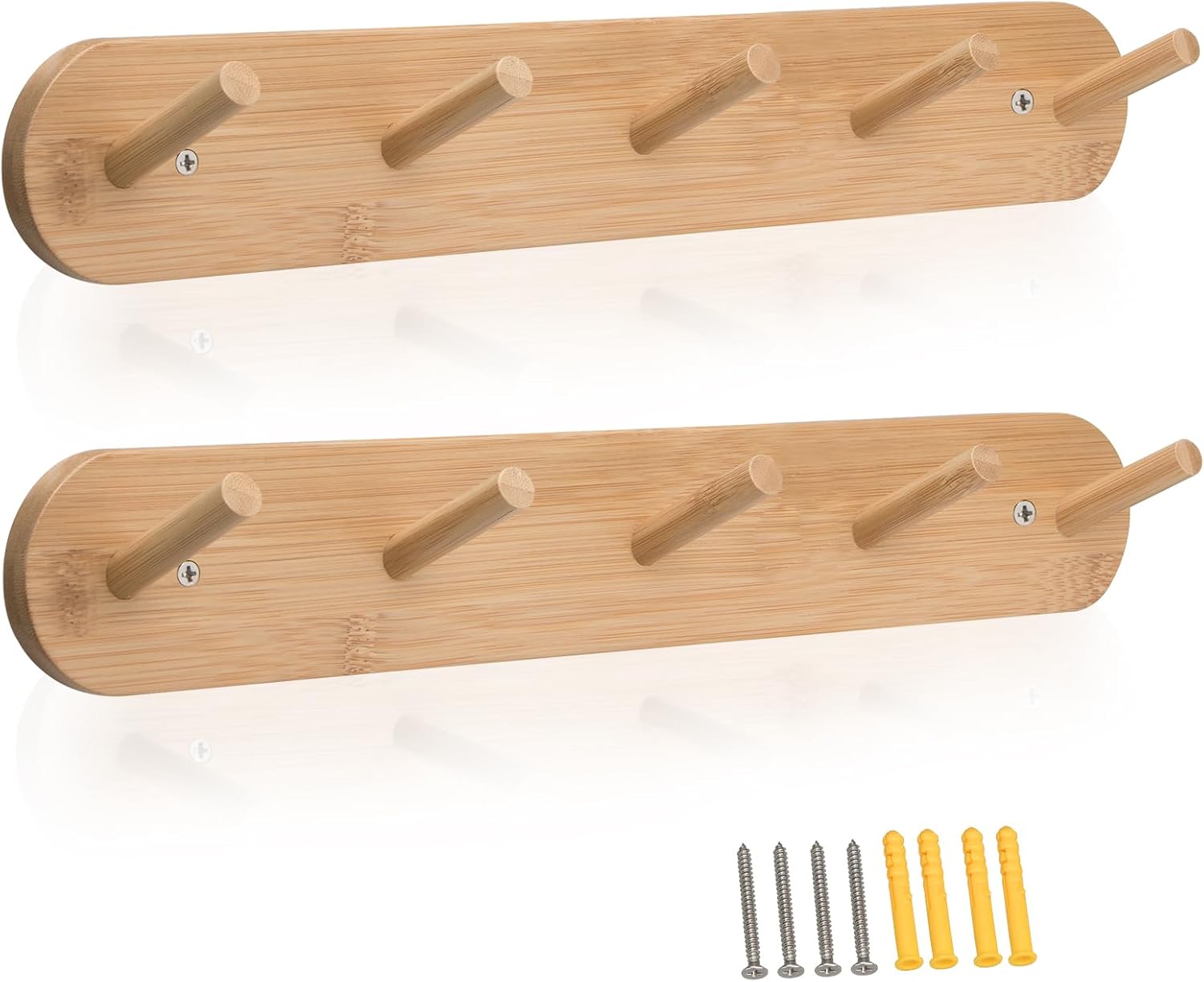 Home Love Coat Hooks Wall Mounted 2 Pack, Bamboo Coat Hooks for Wall