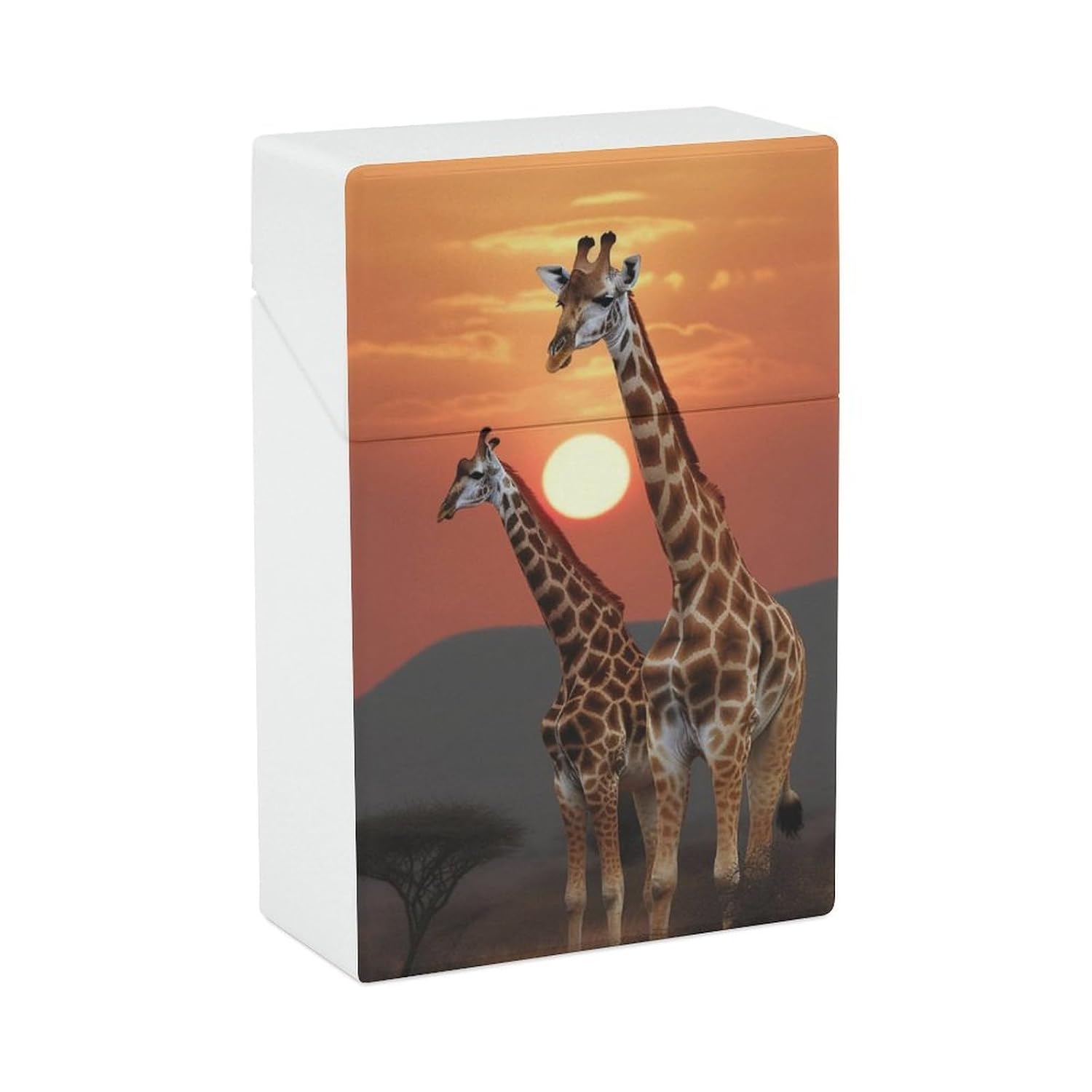 Giraffe at Sunset Cigarette Case with Switch Flip Closure, Cigarette Holder Case for Men Women, Cigarettes Smoking Accessories, Plastic Box for Smoke, Cigarette Hard Box Holder