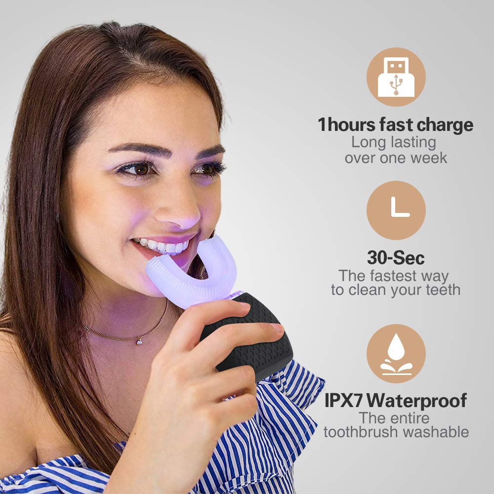 Cepillo de Dientes Ultrasónico Automático, Cepillo de Dientes Eléctrico Ultrasónico, Cepillo de Dientes Ultrasónico de 360° para Adultos (Negro)
