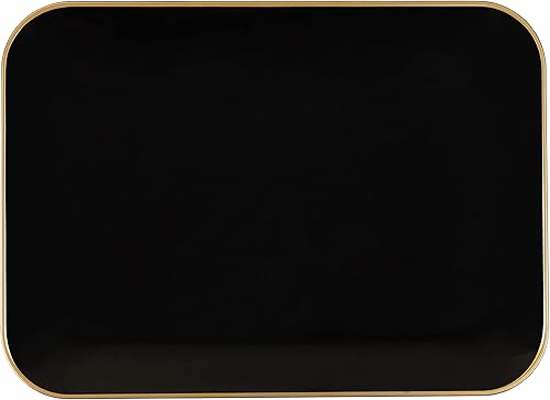 Miniatura 3 de Plasticpro Bandejas de plástico para servir, platos rectangulares negros con borde dorado de 8 x 11 pulgadas, platos desechables para fiestas,