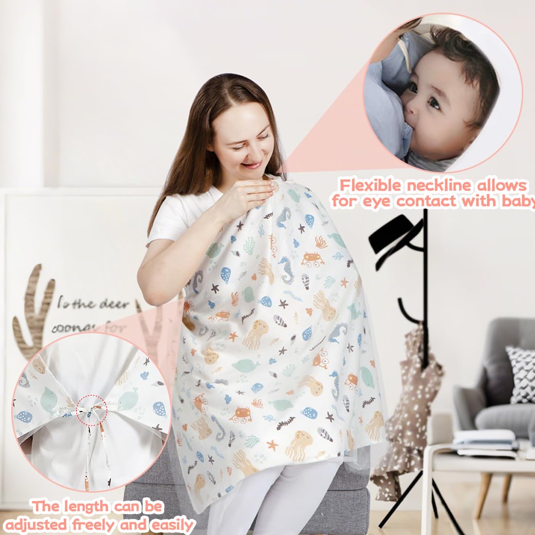 Tablier Allaitement Mousseline Bébé Grande Housse Cape Anneau Rigide Coton