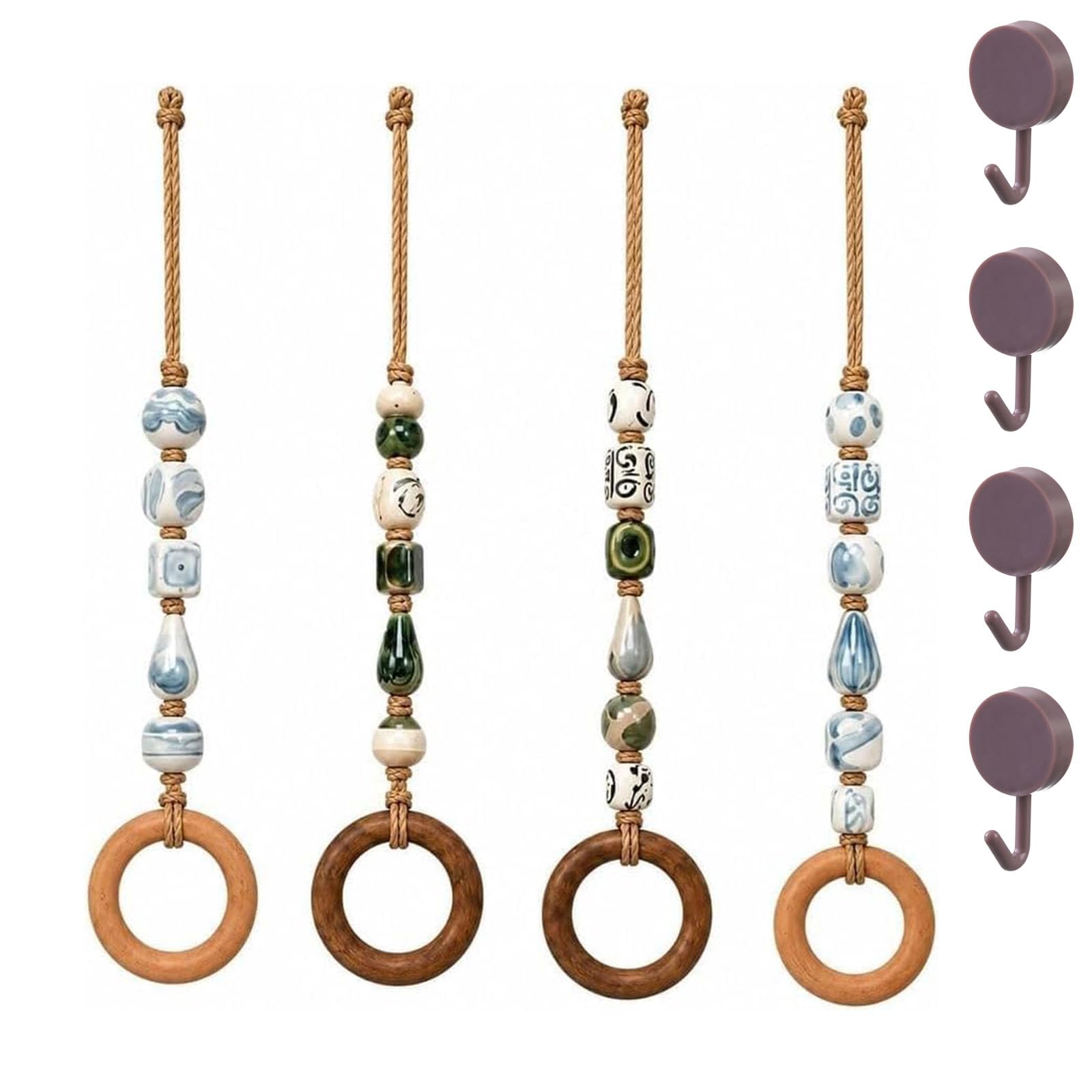 Appendiabiti decorativo con perline con anello in legno, A4PCS