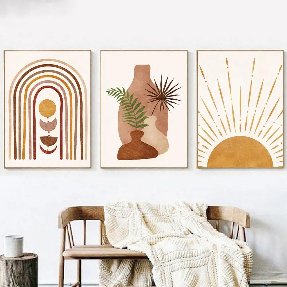 CLJKDX Abstract Bohemian Style Leaf and Vase Canvas Prints Poster Modern Wall Art Painting for Living Room Kitchen Bedroom Home Decoration-40 * 50cm*3PCS (No Frame)