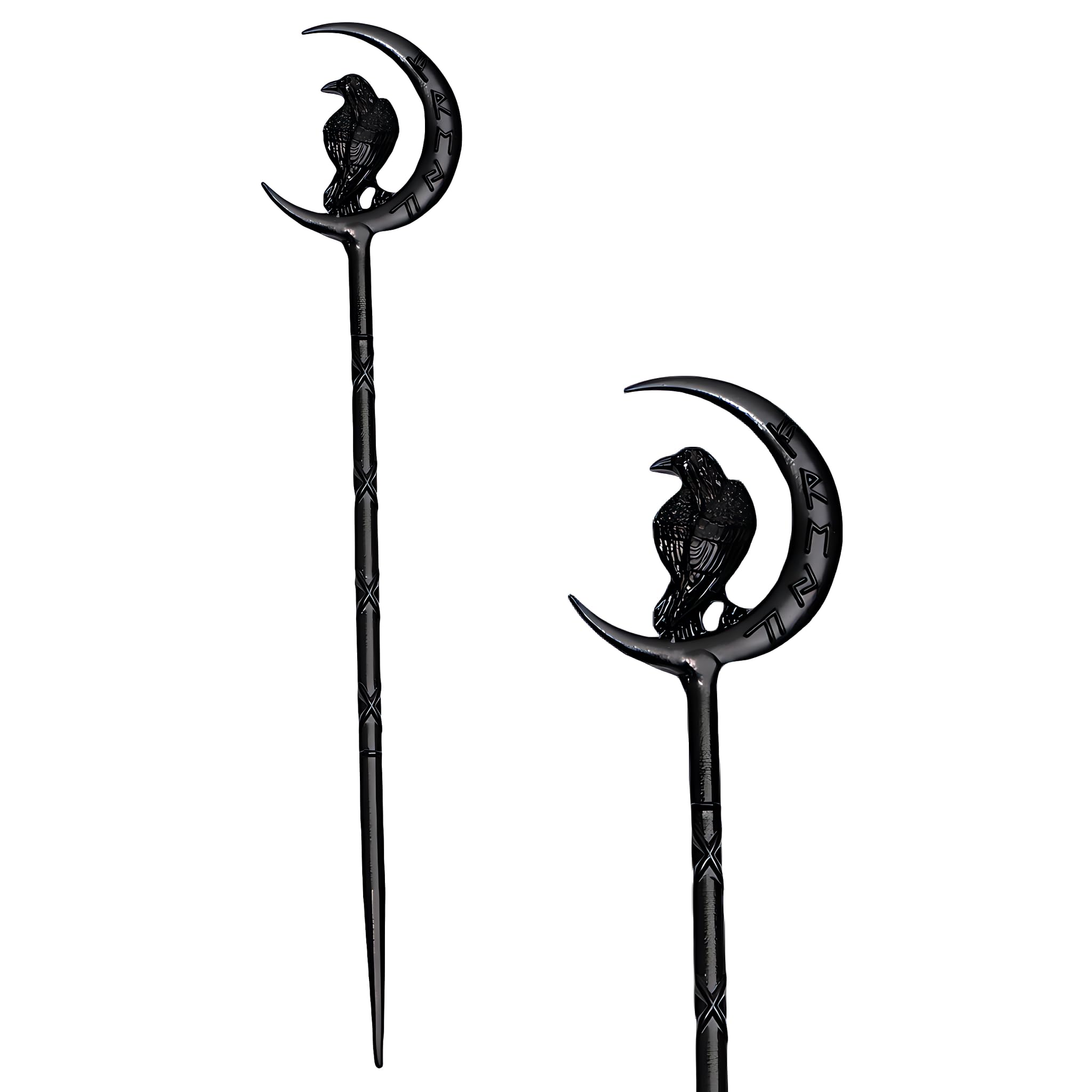 2PCS Viking Raven Hair Sticks – Black Retro Gothic Moon Metal Hair Pins for Women, Ideal for Thick Hair, Halloween & Renaissance Festivals (RLMN)