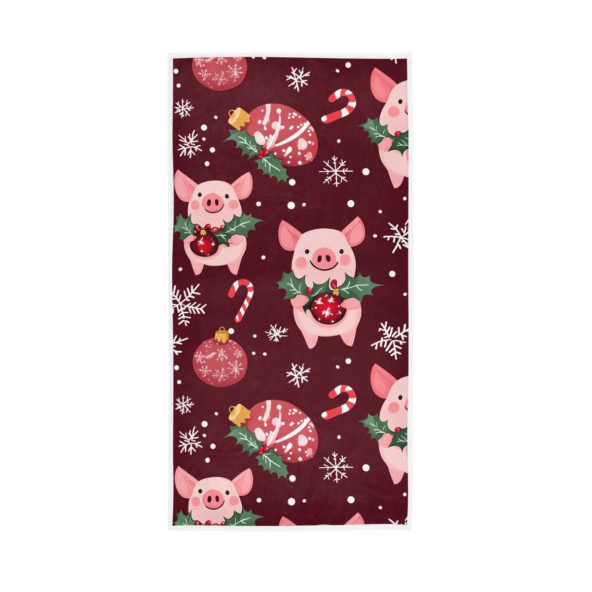 LSRCPD Cute Christmas Pigs Red Hand Towels Cotton Absorbent Soft Decorative Towel for Bathroom 15 x 30 Inch
