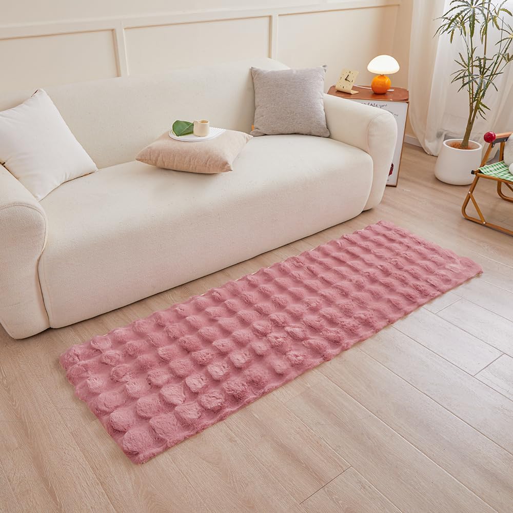 Pink Rabbit Plush Area Rug for Bedroom Living Room Sofa,4'X8' Faux Fur Fluffy Shaggy Rectangular Square Rug for Kids Teen Girls Room,Furry Carpet Rug for Nursery Baby Room Decor for Teenage Pink 4' x 8' (Rectangular)