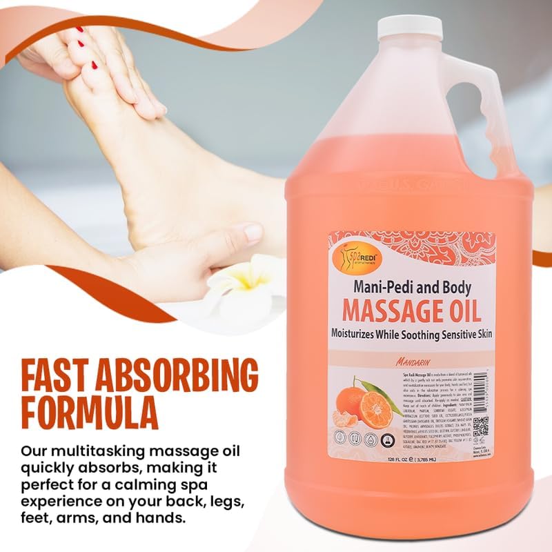 SPA REDI - Mandarin Scented Massage Therapy Oil, 128 Oz - Full Body Massage, Almond, Cotton Seed, Sunflower, Avocado & Essential Oils, Vitamin E - Image 7