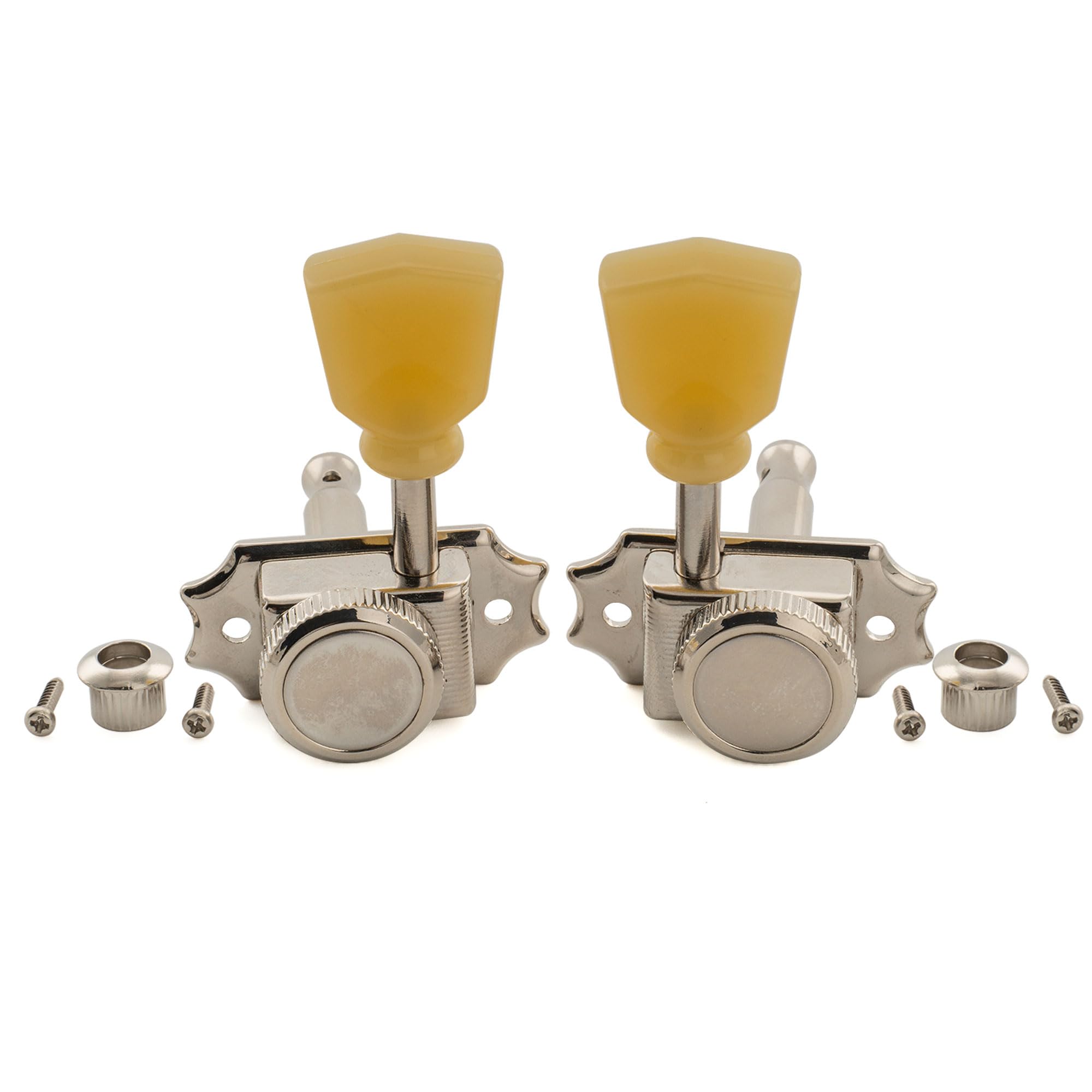 Musiclily Pro R18T 3R3L Semi-Sigillato Vintage Ibrido Set Meccaniche Autobloccanti 18:1 Ratio Locking Tuners con Paletta Keystone per Chitarra Elettrica Acustica, Nickel