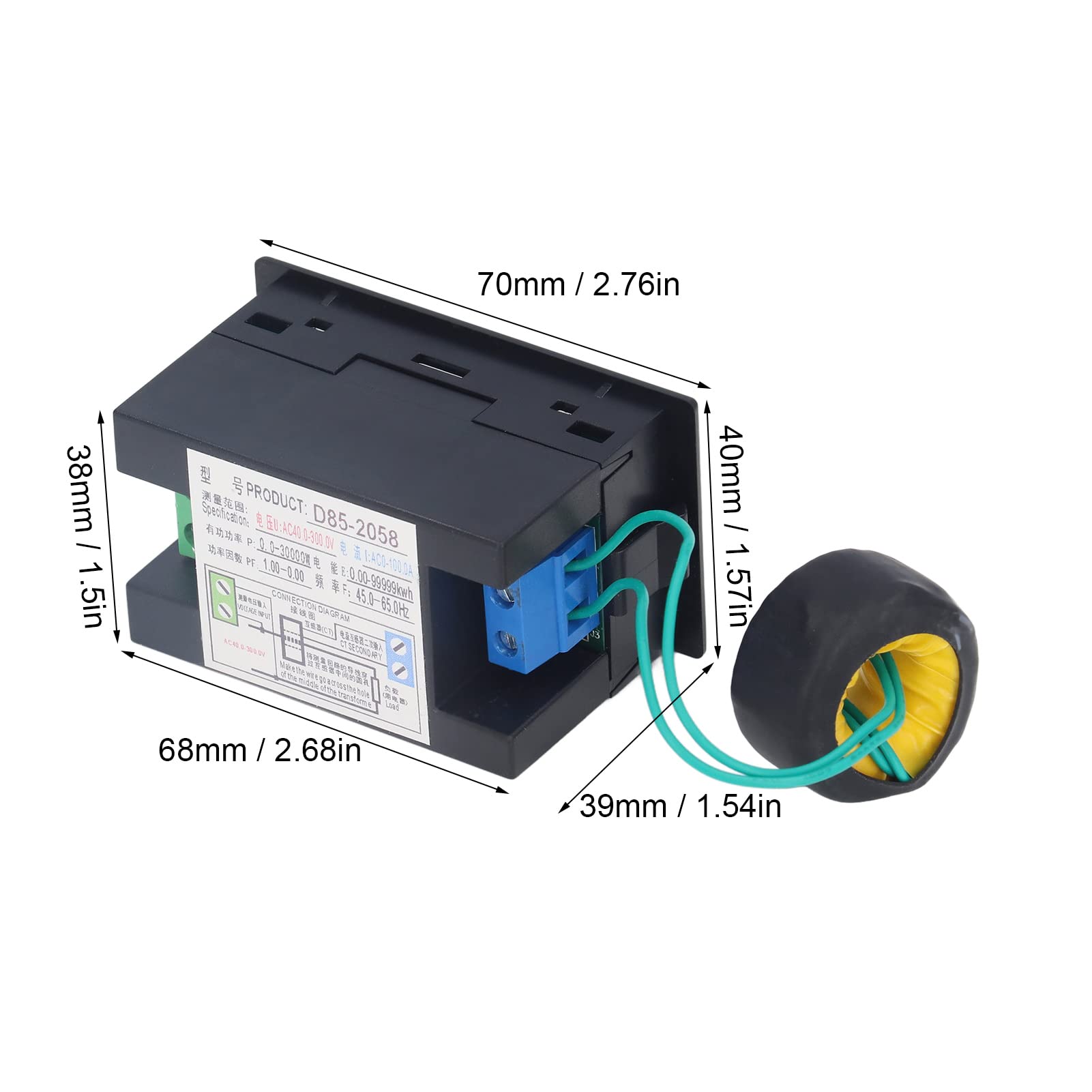 Power Monitor, D85 2058 Power Panel Meter, Anzeige für Wechselspannung, Strom, Wirkleistung, Leistungsfaktor, Netzfrequenz und Elektrische Energie