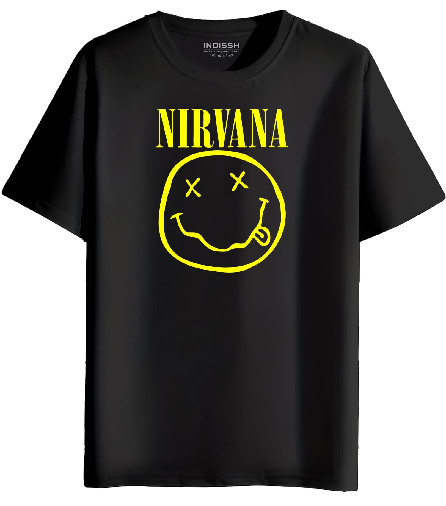 INDISSHUnisex Collarless Regular Fit Pure Cotton Round Neck Nirvana Graphic Printed T-Shirt| Regular & Casual Wear Half-Sleeves Tshirt