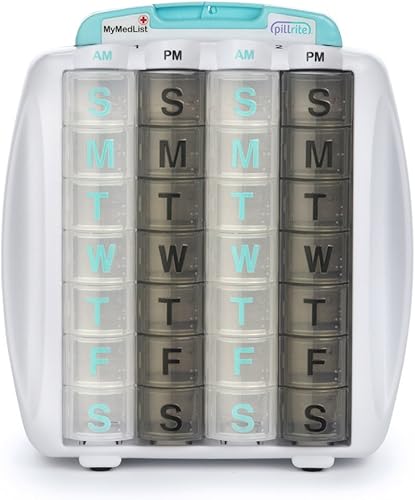 Miniatura 1 de Organizador de pastilleros para medicamentos y suplementos, 3 ¾ pulgadas x 7 pulgadas, clasificador de medicamentos de 28 días, apto para FSA y HSA,