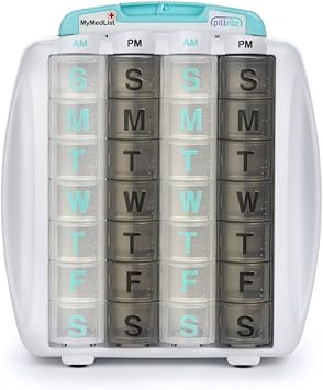 PillRite Medication and Supplement Pillbox Organizer, 3 ¾ in x 7 in - 28-Day Medicine Sorter - FSA and HSA Eligible Monthly Medication Dispenser - Easy to Fill - 4-Week Pill Holder - Travel Friendly