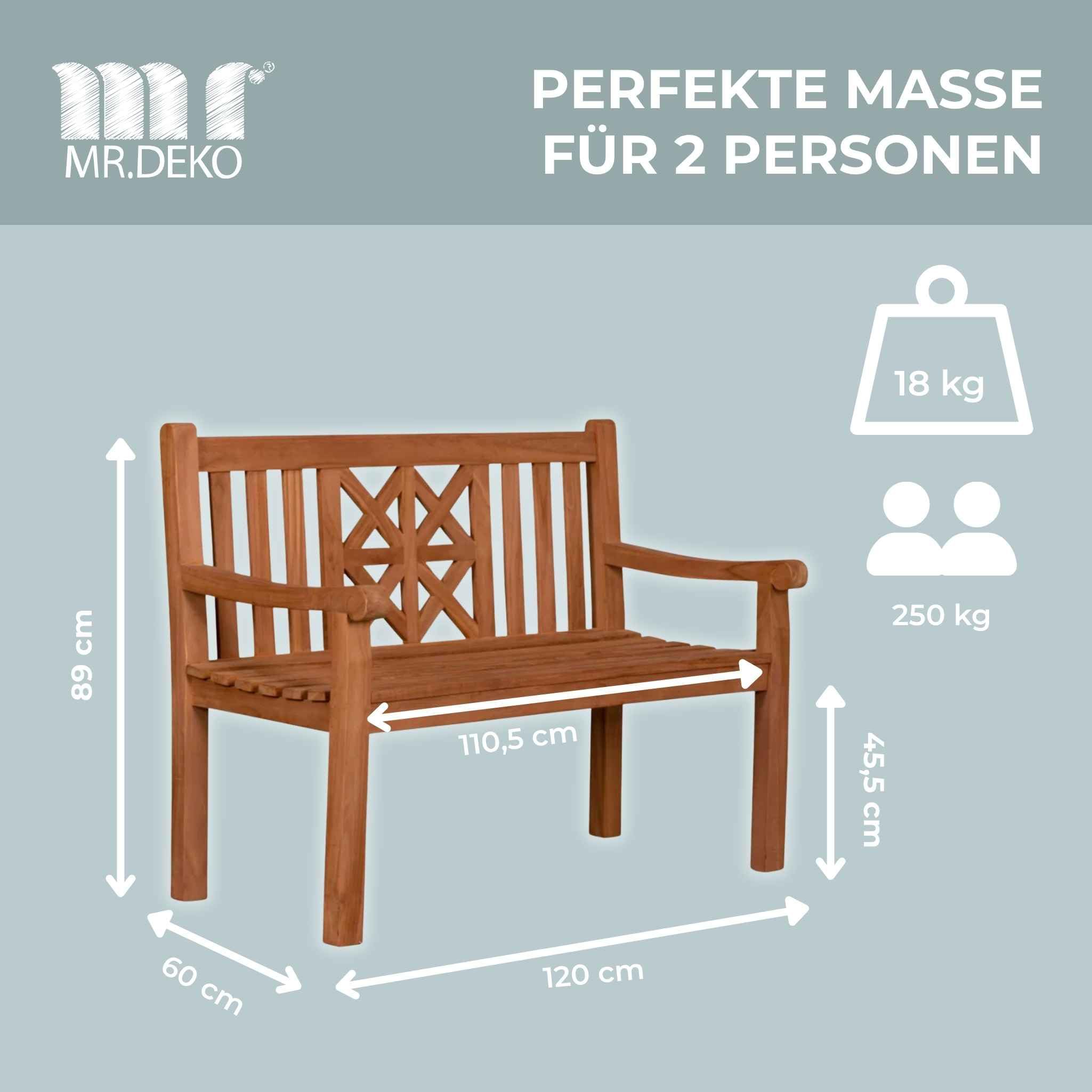 Mr. Deko - Ławka z drewna tekowego dla/na ogród/ogród, park/park, meble ogrodowe, balkon/balkon | Wytrzymały/odporny na taras z drewna tekowego | Siedzisko dekoracyjne rustykalny taras/pati