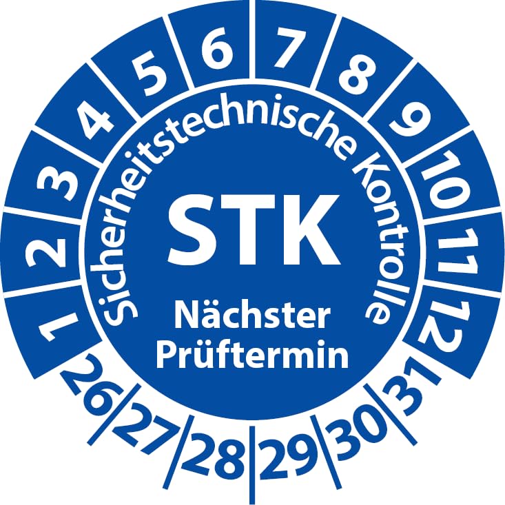 Prüfplakette STK Medizintechnik Sicherheitstechnische Kontrolle, Vinylfolie, Prüfaufkleber, Prüfetikett, Plakette (30 mm Ø, Blau, 500)