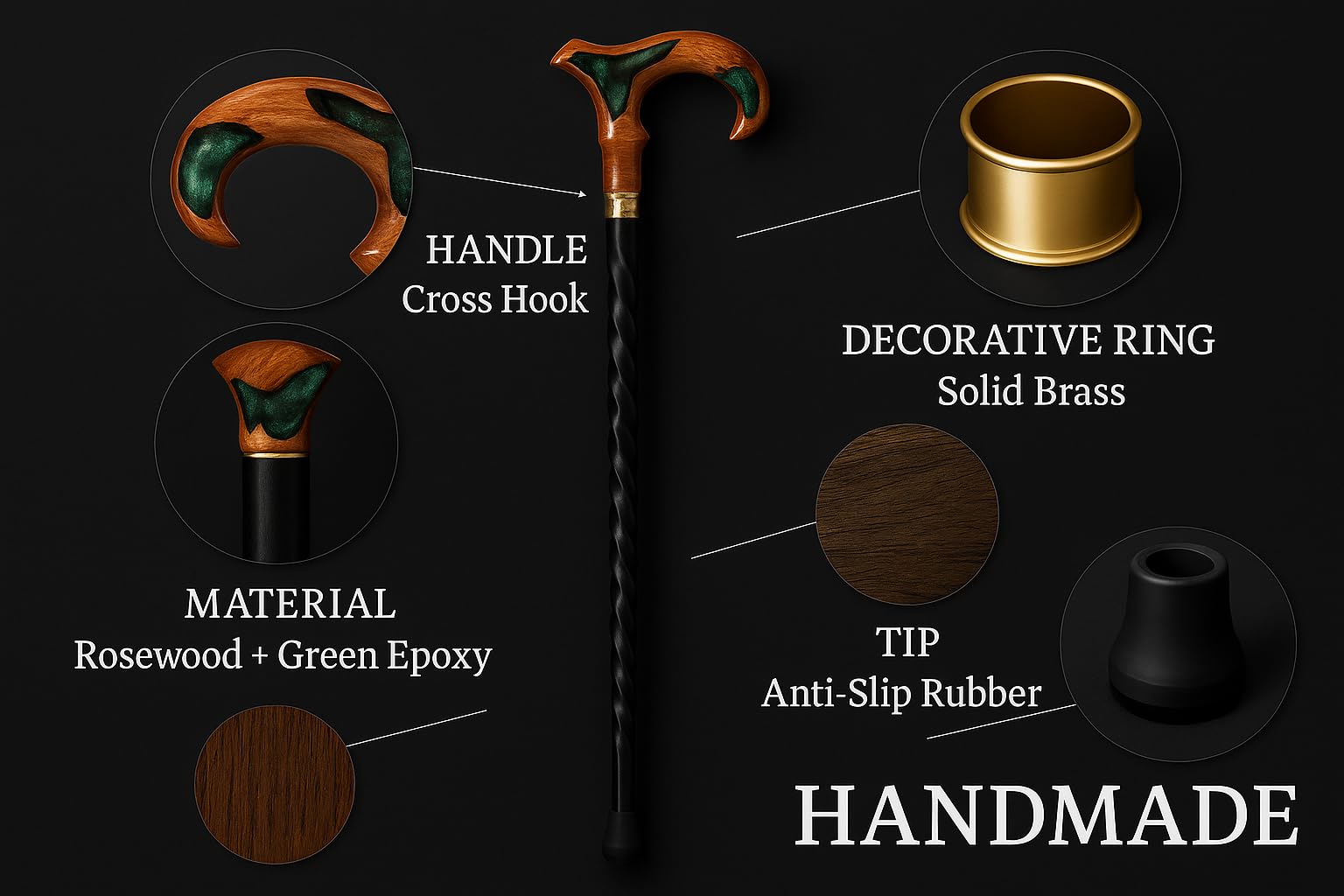 Bastones de madera de rosa hechos a mano para hombres y mujeres, bastones de madera para hombres, bastones para adultos (TE-048)