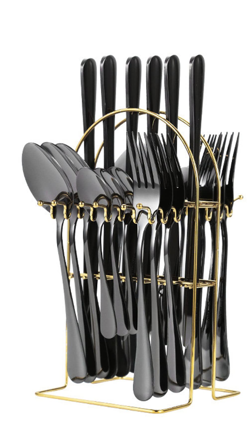 Juego de cubiertos, 24 piezas juego de cubiertos de acero inoxidable Juego de cubiertos,Incluyendo cuchillo/tenedor/cuchara/cucharadita,para 6 personas (black)