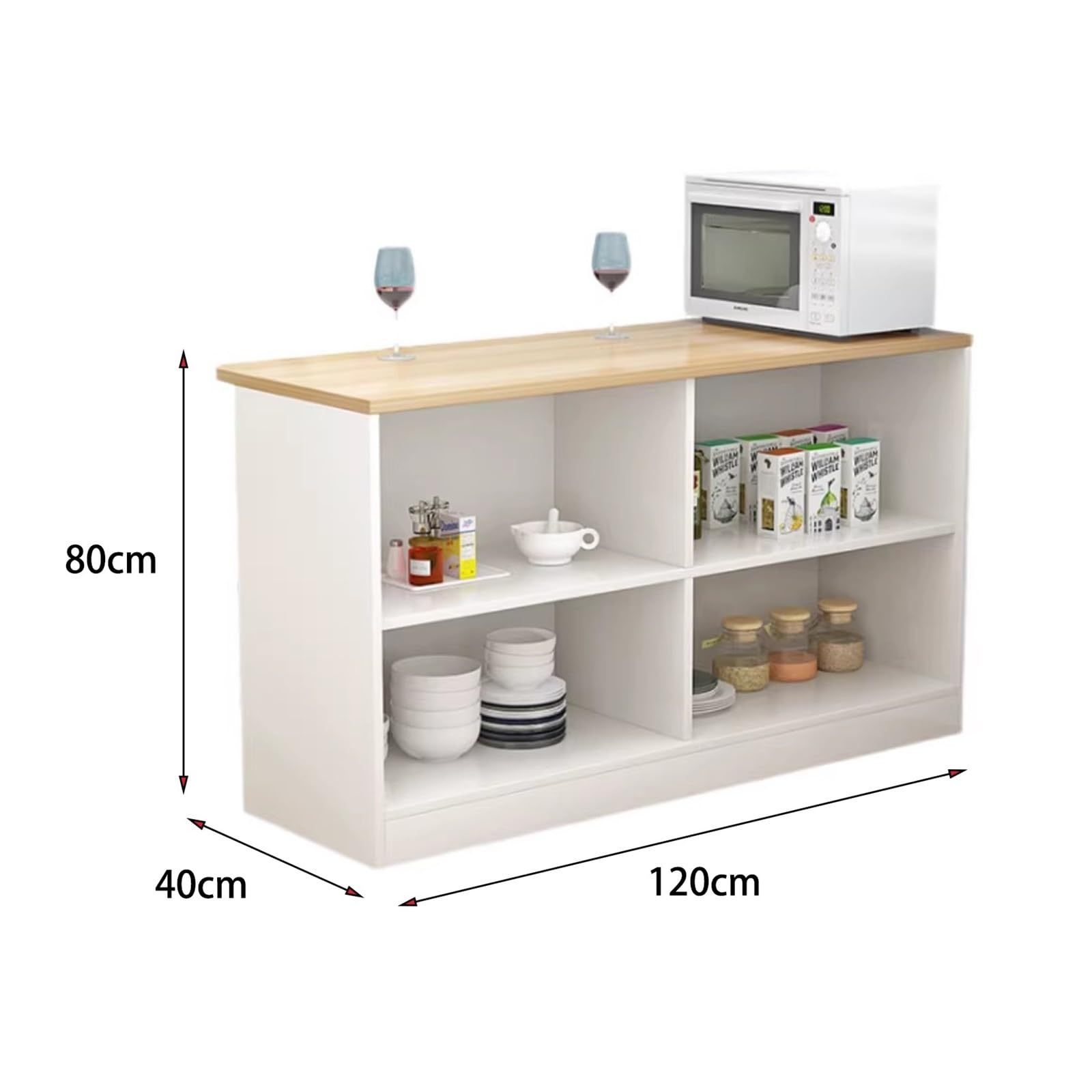 Isla de Cocina de Almacenamiento Abierto con estantes de 2 Niveles, aparador Moderno, gabinete Buffet
