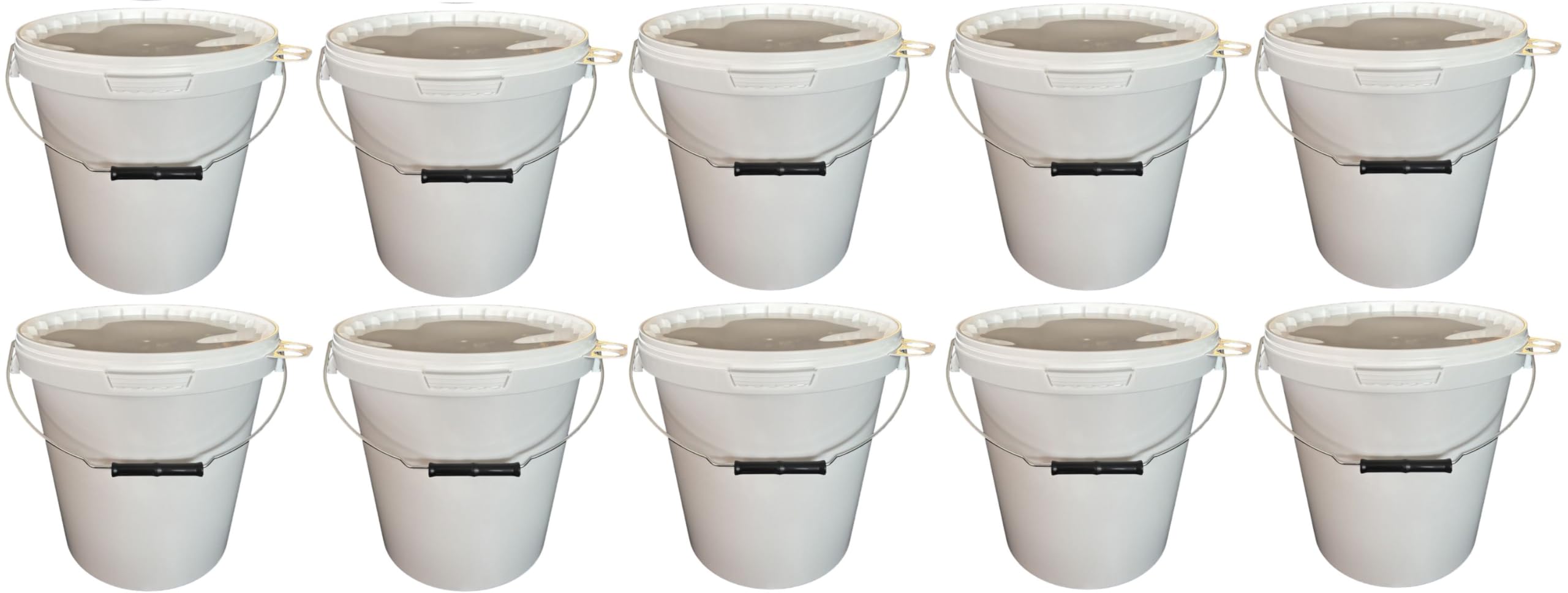 5 x 15 liter emmer met deksel, wit, stapelbare melk-/voorraademmer 5 x 15 liter emmer met deksel, wit, stapelbare melk-/voorraademmer