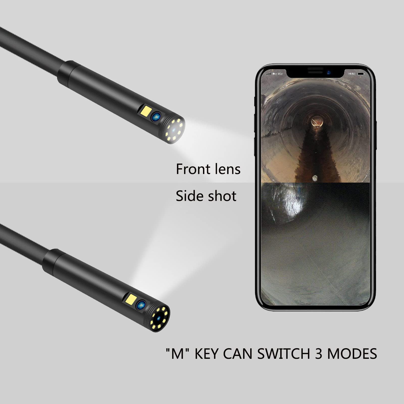 Endoskop przemysłowy dwoma obiektywami, 8mm 1080P 3 tryby Obiektyw Wift Boroskopowa kamera inspekcyjna ręczna kamera endoskopowa z uchwytem na telefon komórkowy,5M