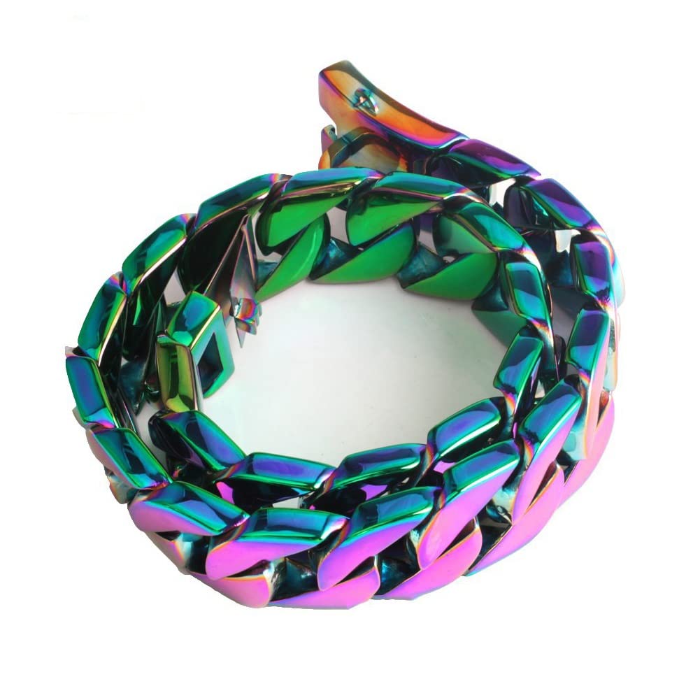 Dog Chain, Colorful Gang Style Metal Dog Collar, Collar Strong Stainless Steel Metal Necklace, Cuban Link Designs, The Buckle Has A Double Closure