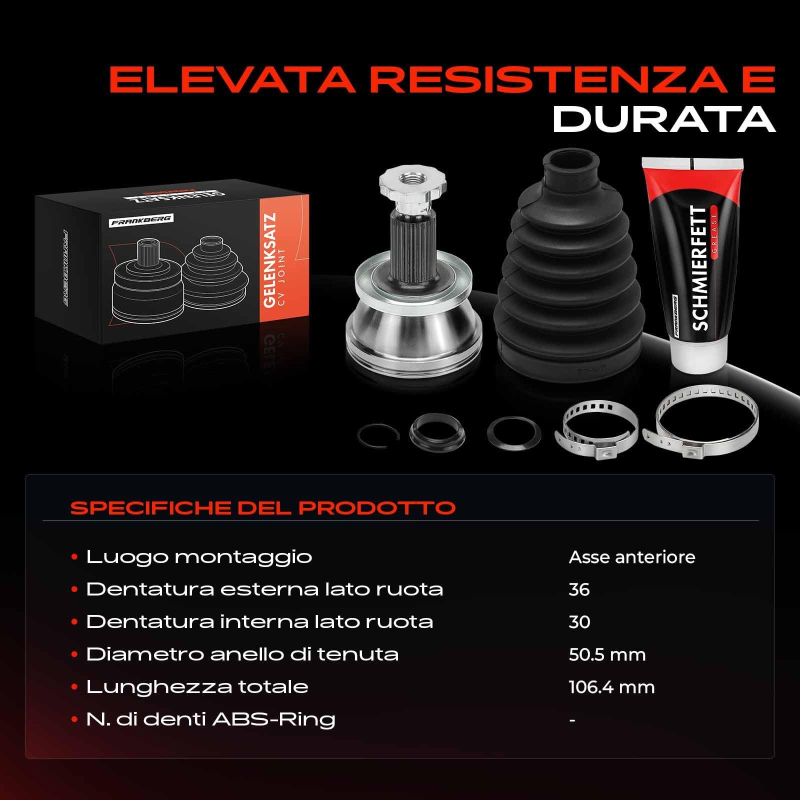 Frankberg Giunti Semiasse Giunto Omocinetico lato ruota anteriore Compatibile con Polo 6C1 6R1 9A 9N 9A2 9A4 9A6 9N2 6R Toledo Cordoba Fabia Replace# 6Q0498099DX