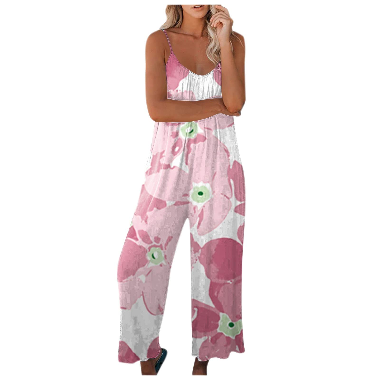 with Pockets Cotton Romper Lady Cute Long Running Summers Overalls High Waisted Regular Fit Flowered Straight