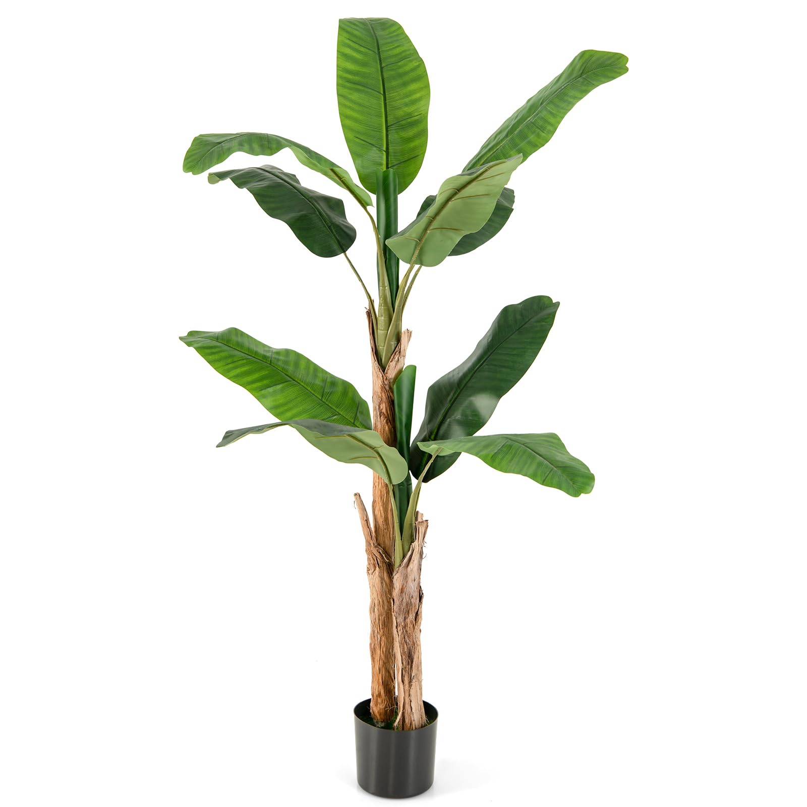 GIANTEX Plante Artificielle Intérieur, Fausse Plante Bananier 165 CM en Pot avec Ciment, 2 Tiges Réalistes & 10 Grandes Feuilles, Arbre Artificiel Intérieur Extérieur Maison Jardin Bureau