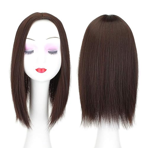 Miniatura 2 de Parte media de 22 pulgadas de pelo liso con clip en monofásico para la frente de las mujeres, pérdida de cabello, marrón oscuro