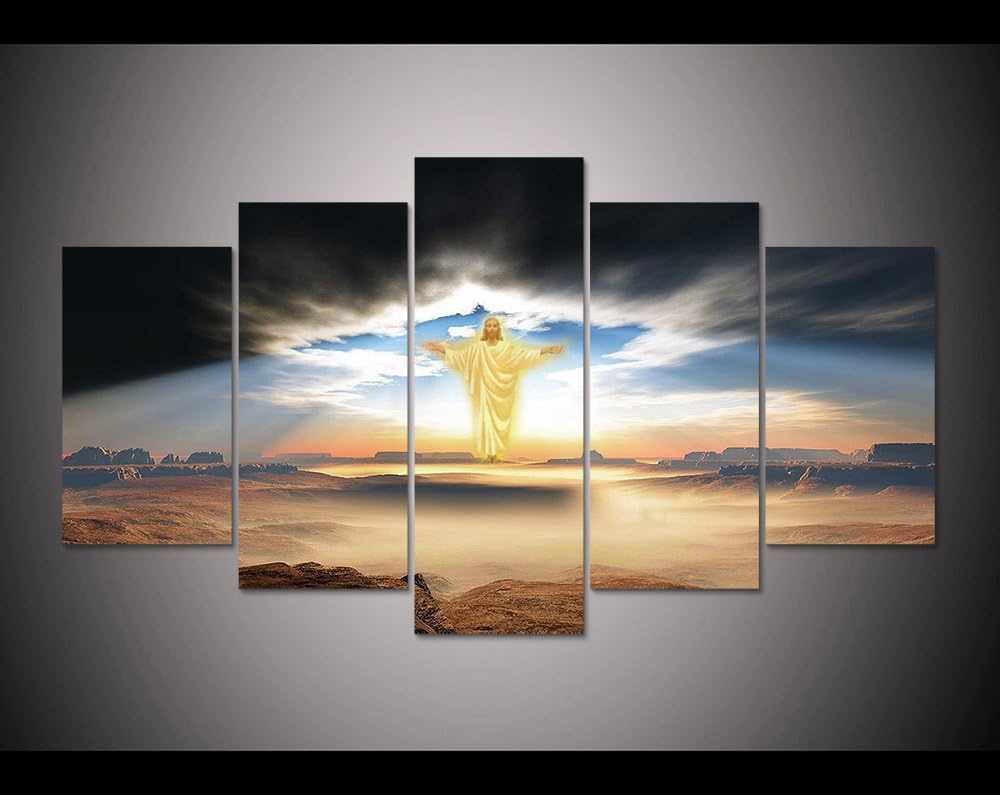 Print 5 pcs Canvas Wall Art Print The Lord Jesus Painting Wall Art Picture Home Decor Canvas Art Print Painting on Canvas PT1058,Large,Framed