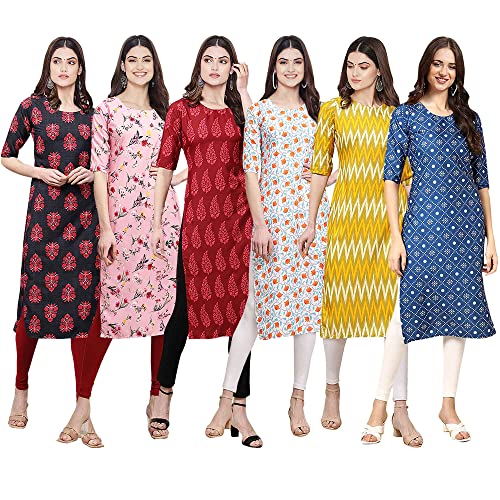 Image of Pinkmint Women's Crepe Digital Print Straight Kurta [Pack of 6] (CKE-329-353-330-333-341-343)