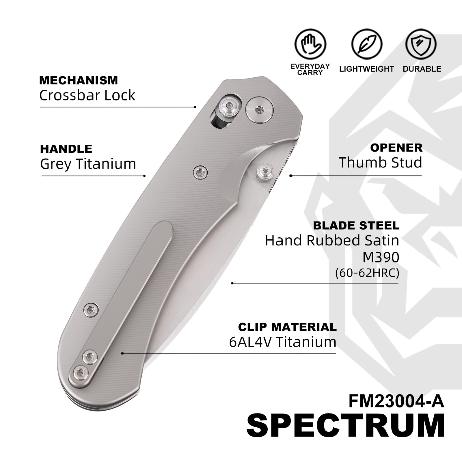 Klappbares Taschenmesser,3.31" M390 Klinge,Erogonomischer Titan Griff,Jagd Überlebensmesser,EDC Messer für Jagd Camping Überleben Outdoor Angeln Wandern (Grau)