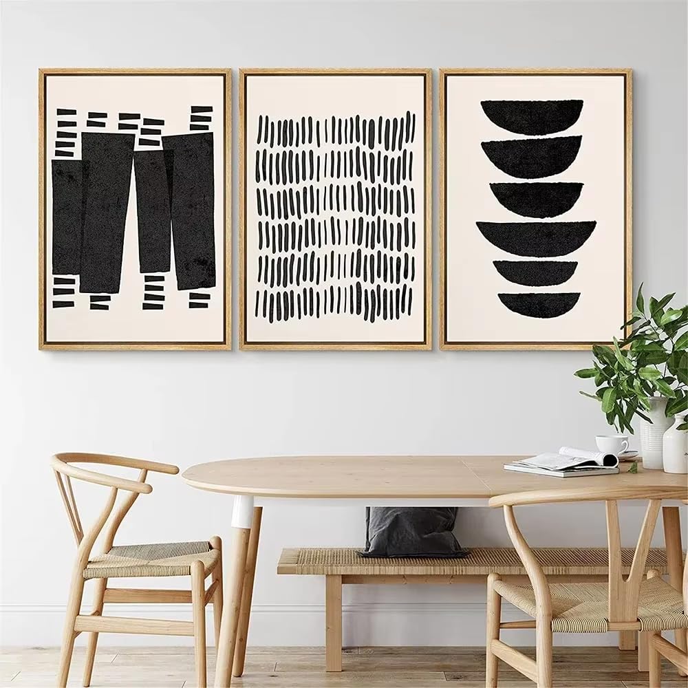 DFZEWKI Modern Abstract Wall Art Mid Century Geometric Black Arches HD Canvas Print Poster Home Living Room Bedroom Decoration(40x60cm(16x24in) x3/No frame)