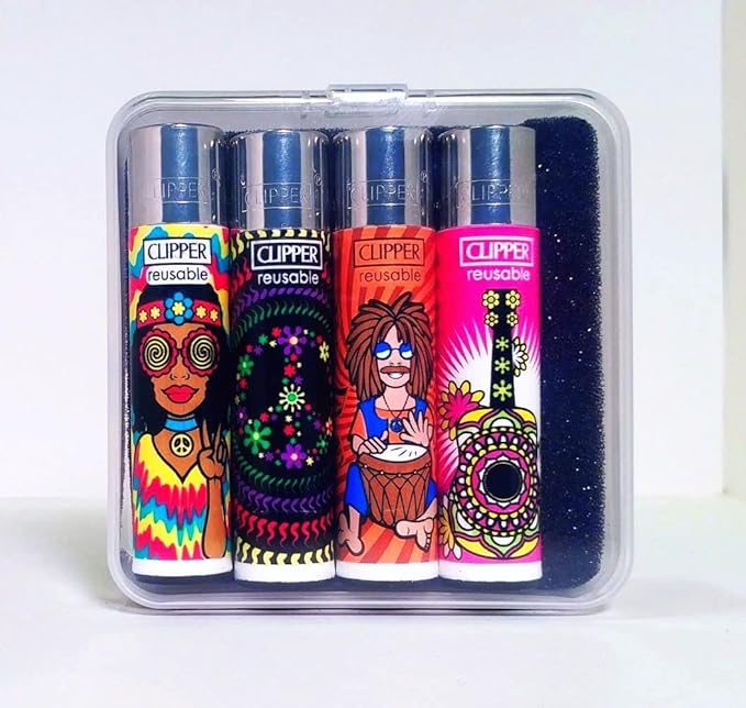 Clipper Lighters Hippie Peace 2 Set of 4 Lighters