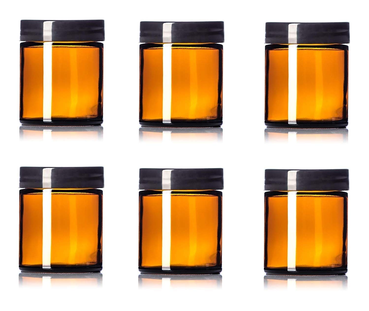 Amber 4 Oz Glass Jar Black Lid Pack of 6 Home & Kitchen