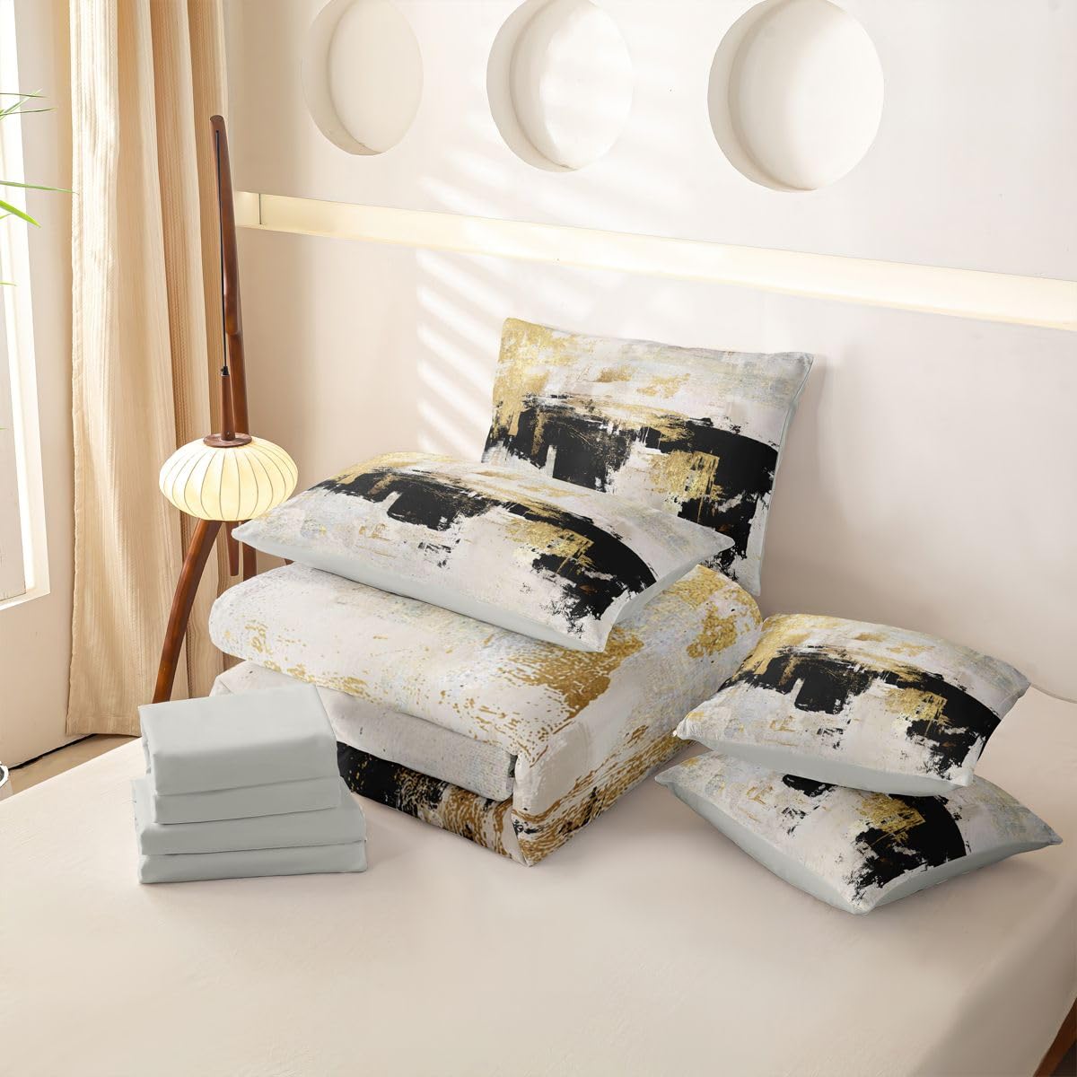 Loussiesd Funda de edredón de lujo para niños, 7 piezas, color negro y