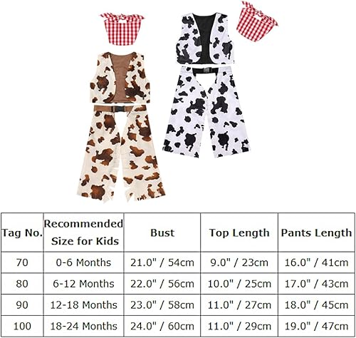 Miniatura 7 de IMEKIS Disfraz de vaquero occidental para bebé, con estampado de vaca y pantalones, bandana, Halloween, cosplay, cumpleaños, traje para niños y niñas