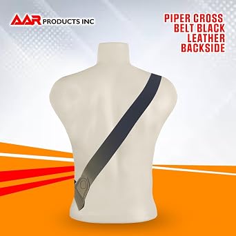 AAR New Bagpipe Piper Cross Belt Black Leather With Thistle Mount Chrome Finish