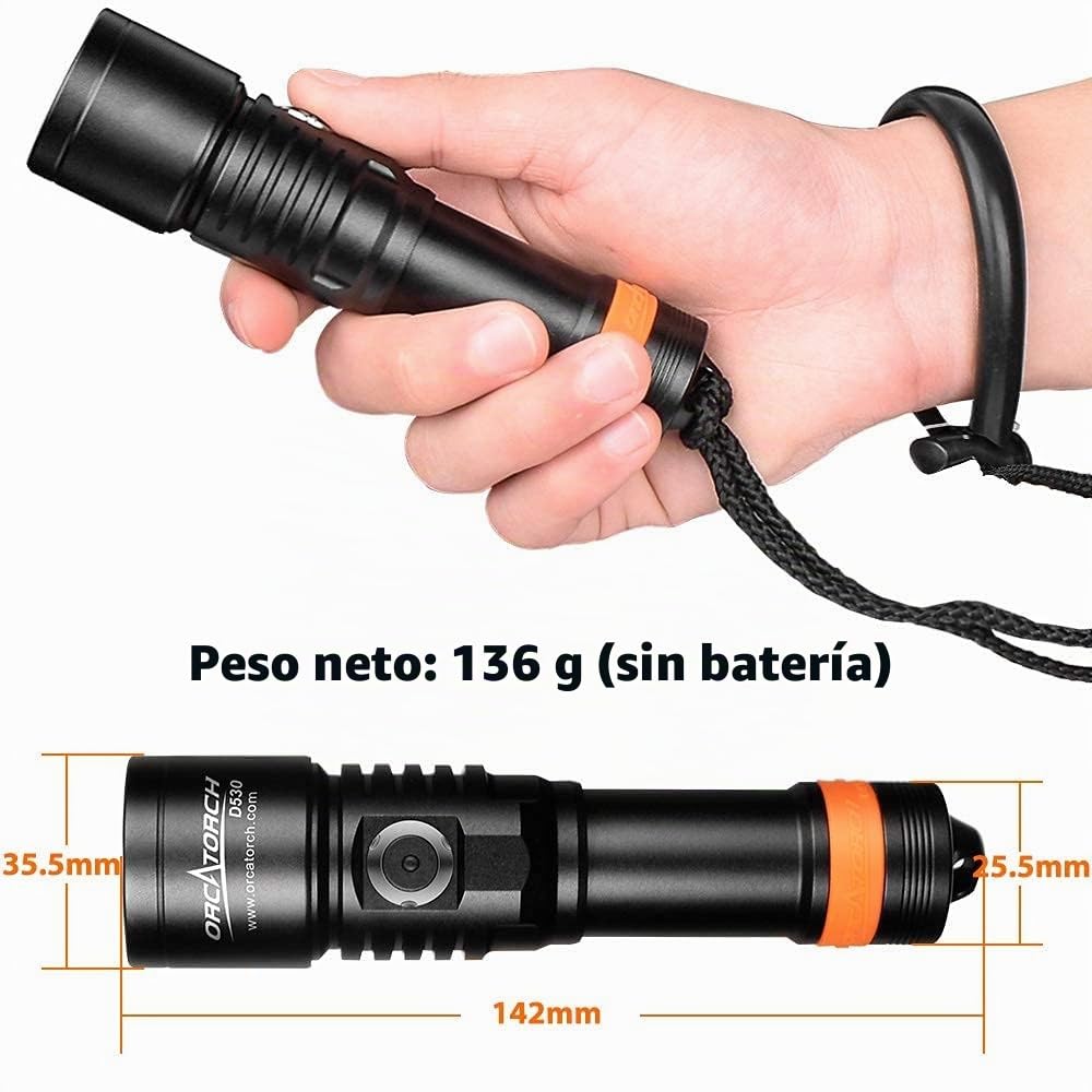 ORCATORCH Luz de buceo D530, luz LED UV de 395 NM, luz negra con ángulo de haz estrecho de 8 grados, interruptor de botón lateral de aleación de titanio, 2 modos de iluminación, impermeable IP68 para