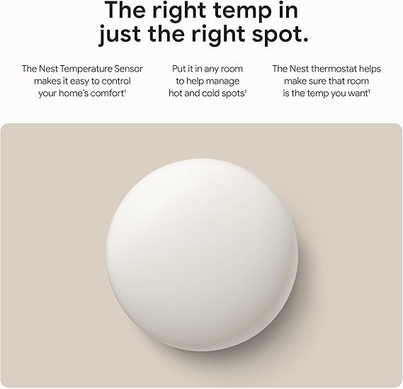 Google Nest Temperature Sensor (2nd Gen) - Room Comfort Sensor with Scheduling - Works with The Nest Learning Thermostat (3rd and 4th Gen) and Nest Thermostat E - Porcelain, White