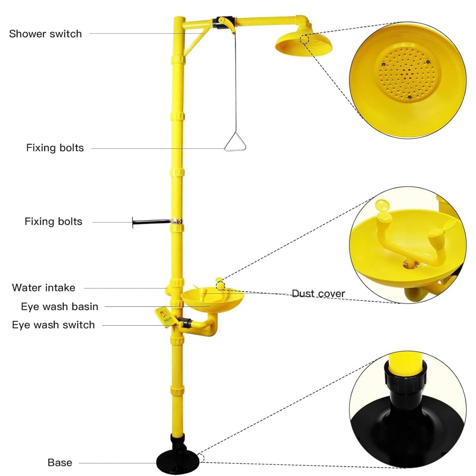 Estación lavaojos con ducha de emergencia, estación de ducha lavaojos combinada con ducha de seguridad y barra de tracción triangular, esquema lavaojos de acero inoxidable 304(With pedal)