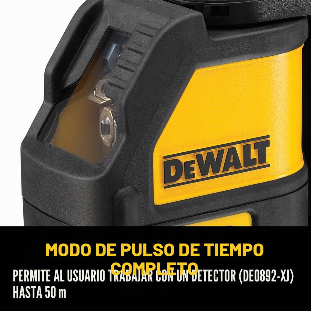 DEWALT DW088K-XJ - Láser Autonivelante de 2 Líneas en Cruz, Alcance de 15m, Base Pivotante, Precisión +/-3mm/10m, Compatible con Detector DE0892, Maletín y Pilas AA Incluidas