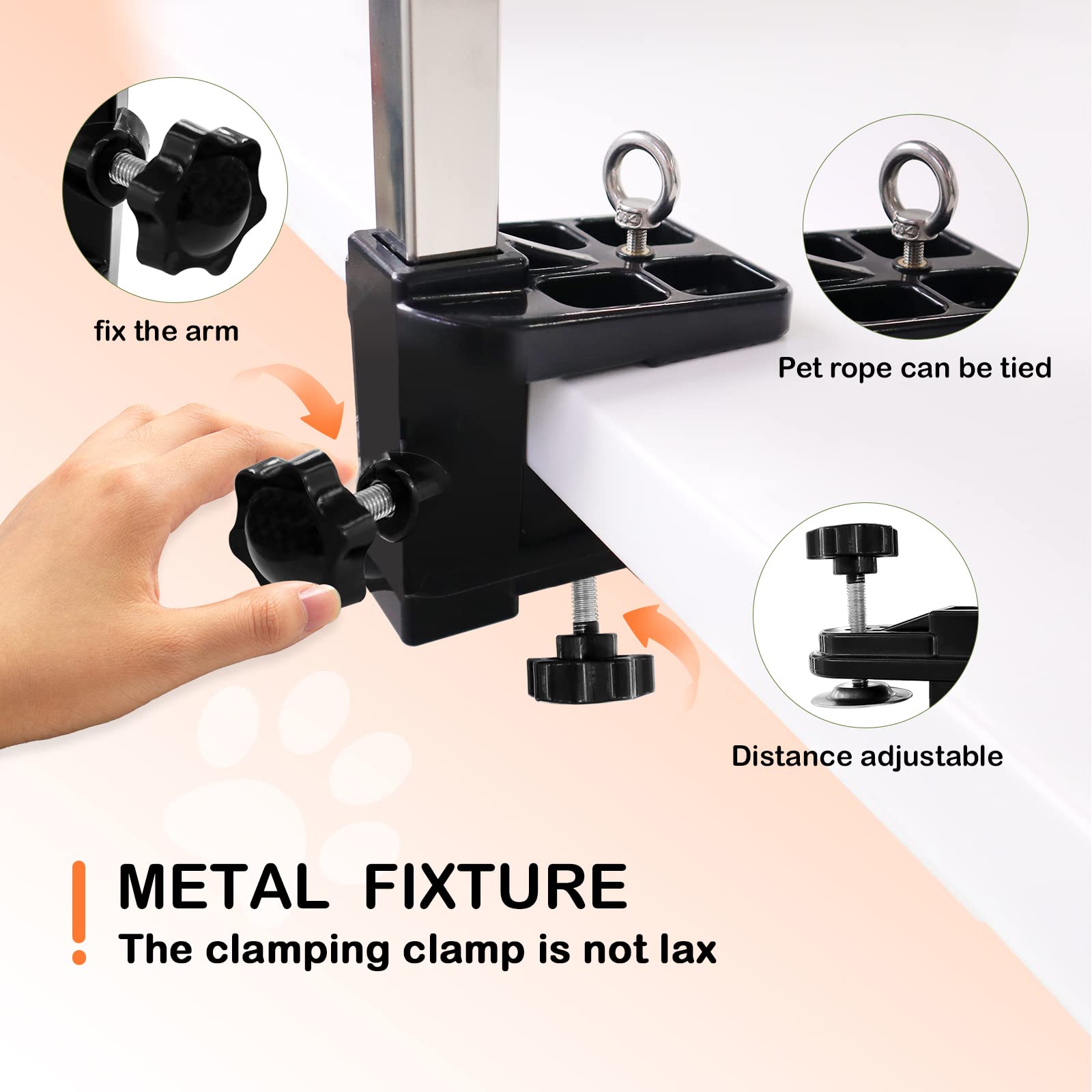 Dog Grooming Table Arm - 38" Stand Arm with Clamp and Post, Loop Noose, No Sit Haunch Holder Grooming Restraint for Small & Medium Dogs (38" H Arm + Thickened Clamp, Stainless Steel Color)