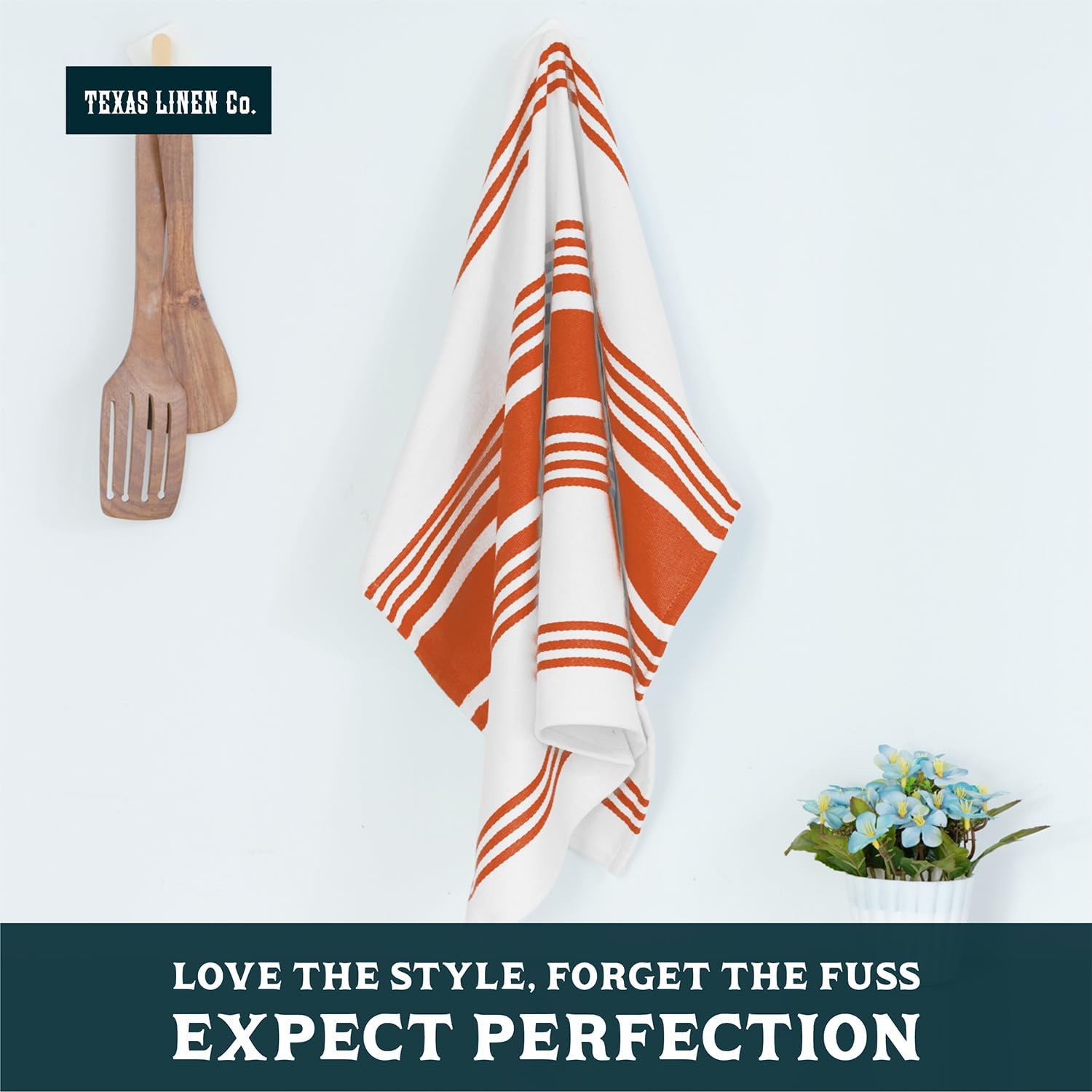 TEXAS LINEN CO. American Stripe Kitchen Towels 100% Cotton Pack of 6, Highly Absorbent Quick Drying, Soft Dish Towels 20x30 Inch for Kitchen w Hanging Loop, Hand & Tea Towel - Orange & White Striped - Image 8