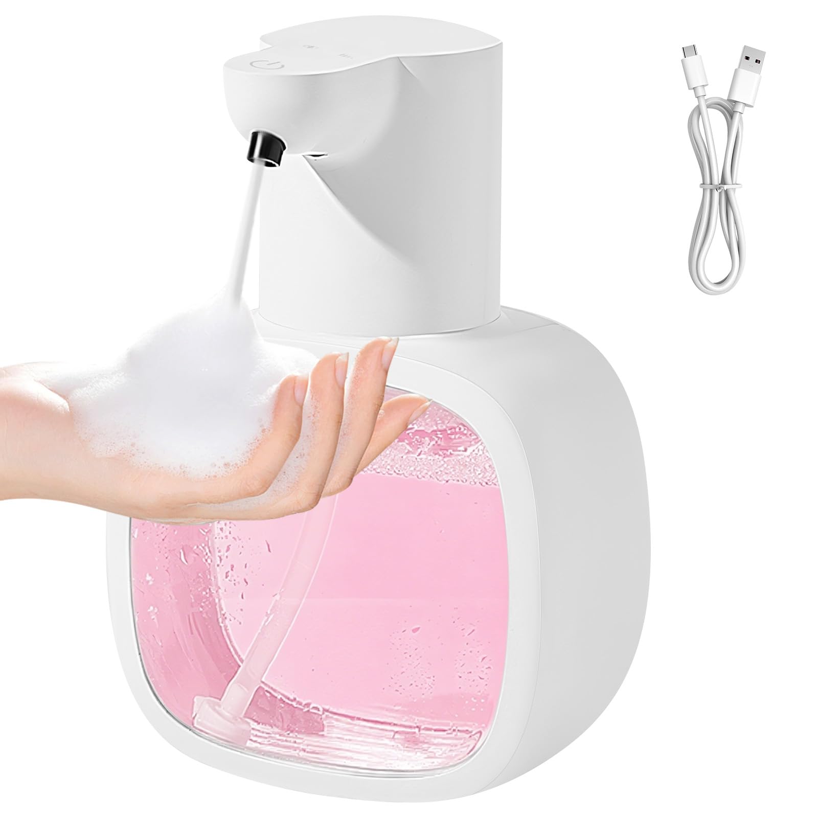 500ml Automatic Touchless Foam Soap Dispenser with IPX5 Waterproof Design, Wall Mounted Rechargeable Hands Free Sanitizer Dispenser with 4 Levels Adjustable for Kitchen, Bathroom, Home & Hotel Use