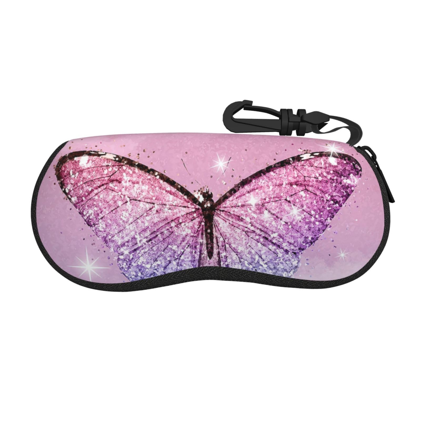 ZORIN Glasses Case Shining Butterfly Glitters Sunglasses Case For Men And Women - Zipper Portable Spectacle Cases With Clip