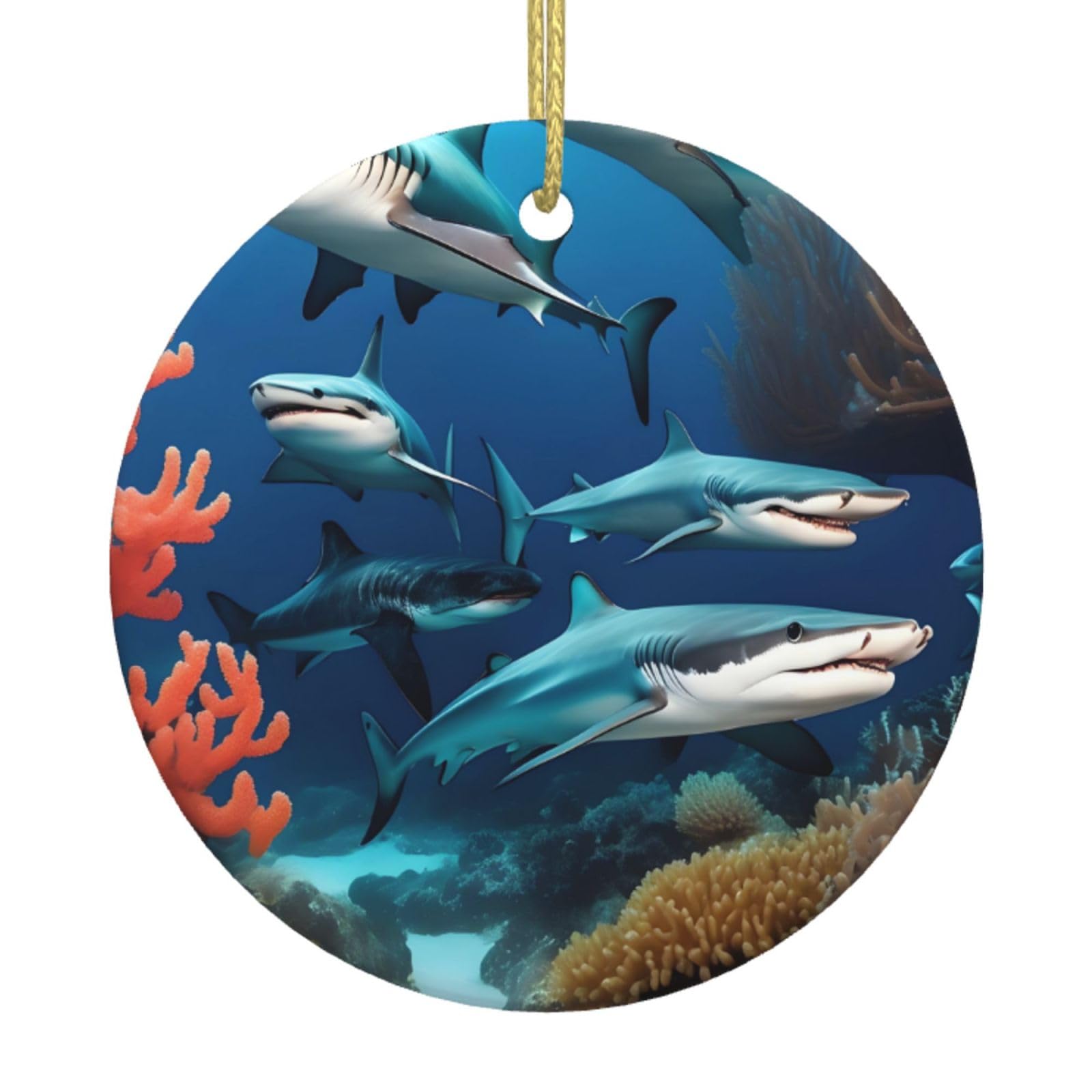 Submarine Shark Coral Printed Christmas Tree Ceramic Ornaments Holiday Decoration Christmas Unique Pendant for Christmas Party