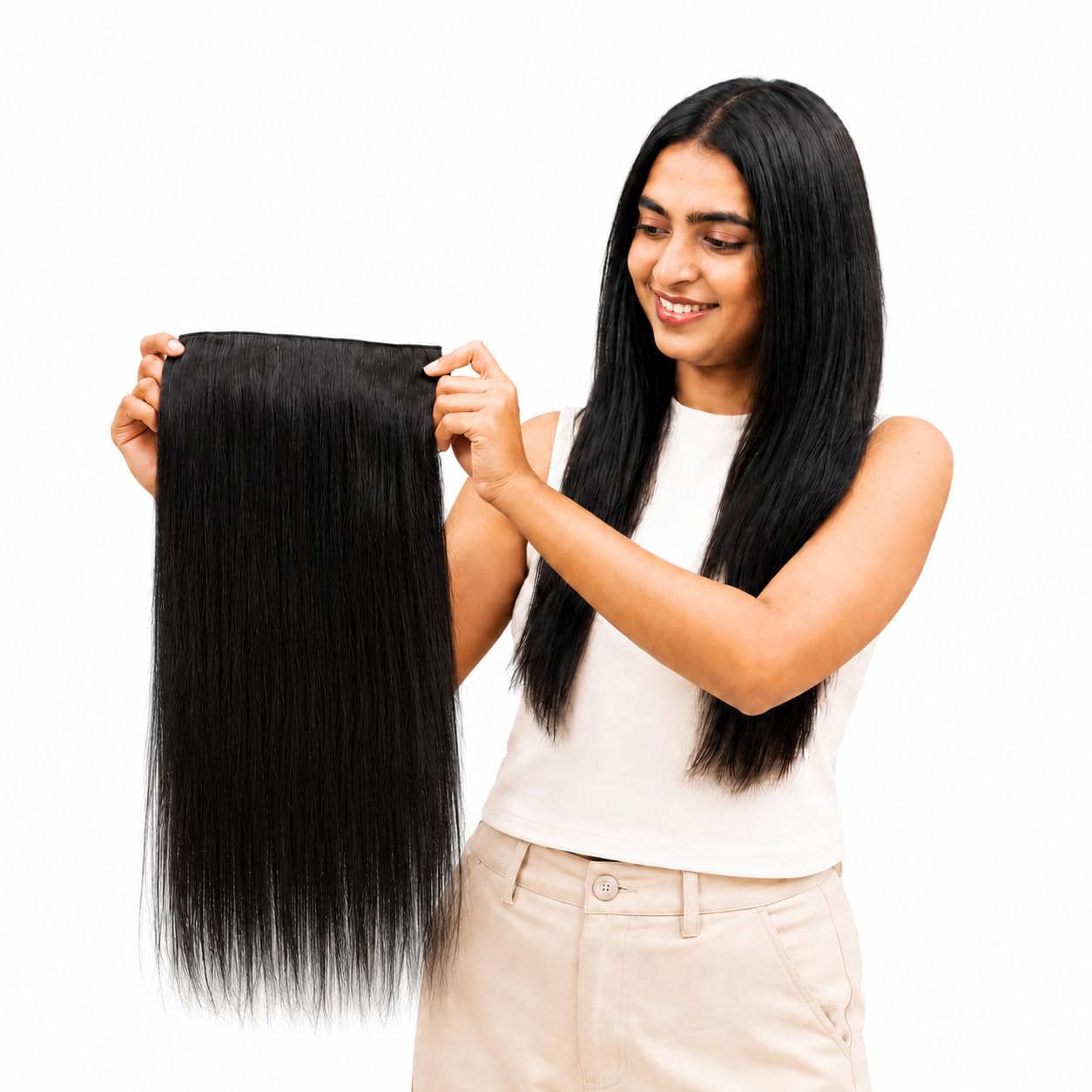 Thick Lengths 5 Clip Straight Volumizer |100 Grams volume human hair| Remy Hair Extensions |Human hair Volumizers (12 Inches)-image-35